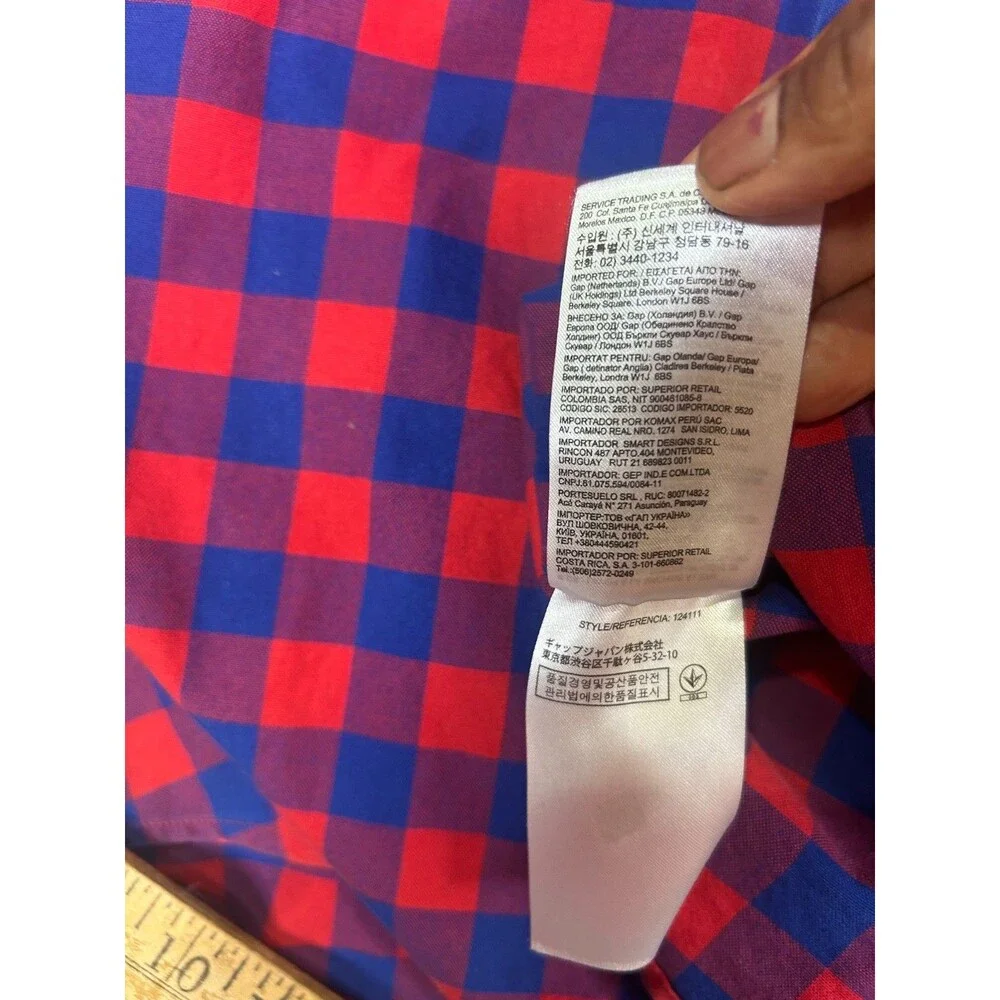 Banana Republic Mens XL Red Blue Check Plaid Short Sleeve Button Front Shirt